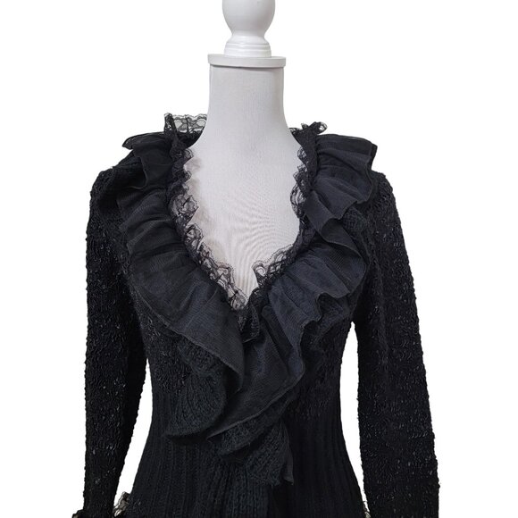 Cecico Size M Black Victorian Crochet Cardigan Gothic Steampunk Knit Sweater - Picture 3 of 16